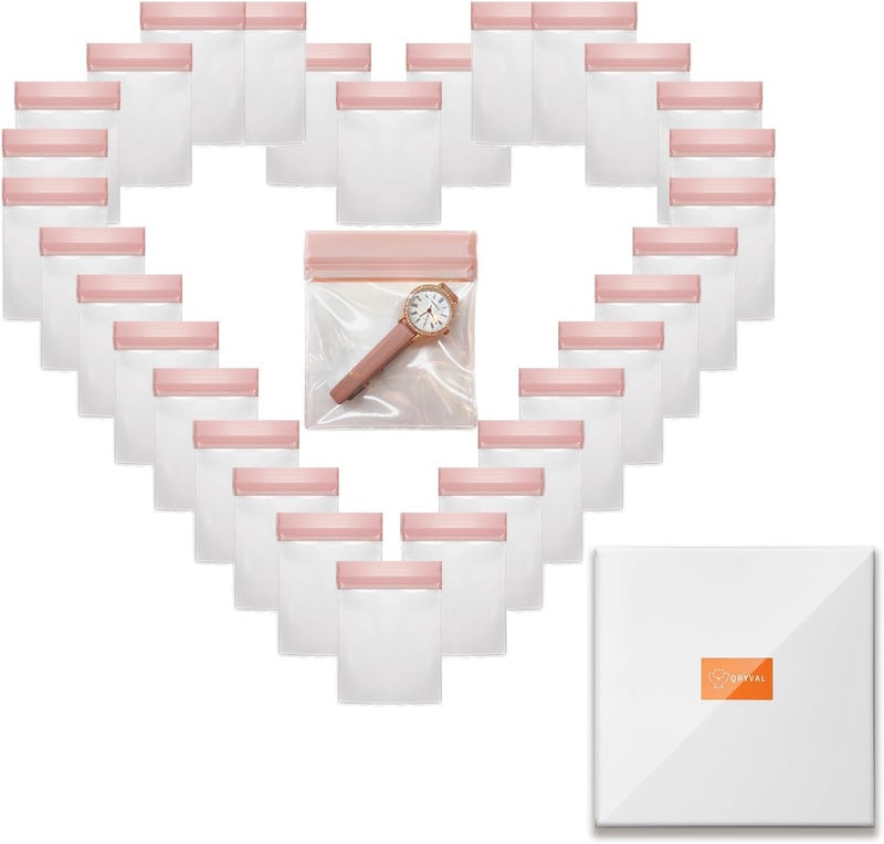 Qryval 30 PCS Clear Plastic EVA Anti Tarnish Jewelry Storage Bags, Zip Ziplock Jewelry Pouches for Selling & Gift, Little Mini Travel Organizer for Ring Earing Chain Bracelet (L) - Image 1